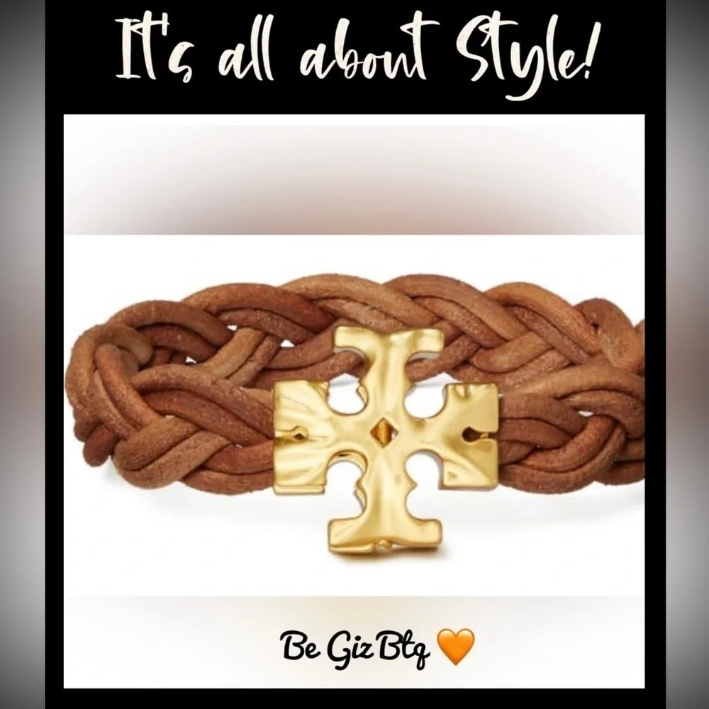 🆕Tory Burch Authentic Miller Fisherman 18KGold-Plated & Braided Leather Bracelet